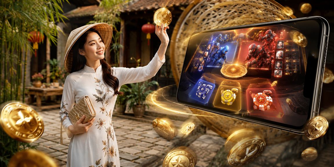 Người chơi Ninh Bình đội nón lá theo dõi trận esports và đặt cược qua điện thoại